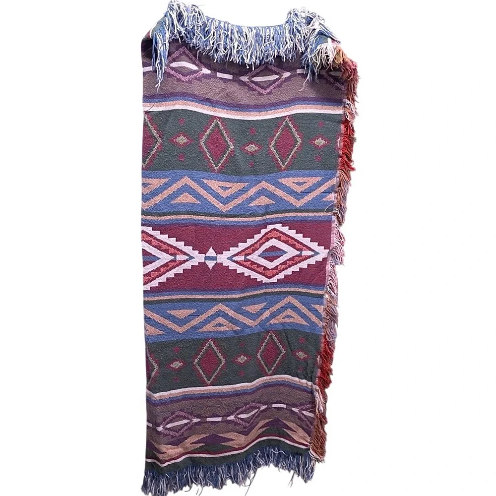 Tapestry Fringe Throw Blanket Multicolor Southwestern Boho Aztec Geometric
